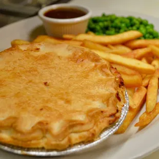 Beef &amp; onion Pie with Fries