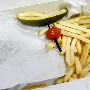 Pickle and side of fries sub chips