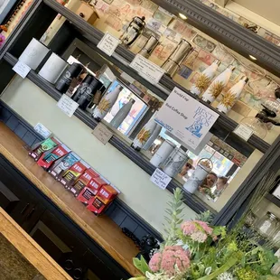 a display of coffee and teas