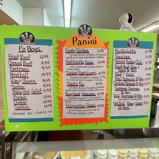 a menu for a variety of foods
