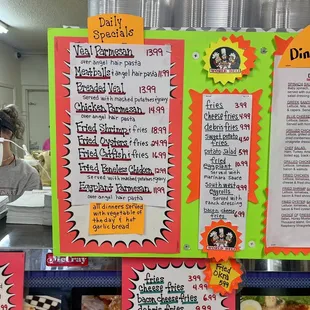 a menu for a variety of foods