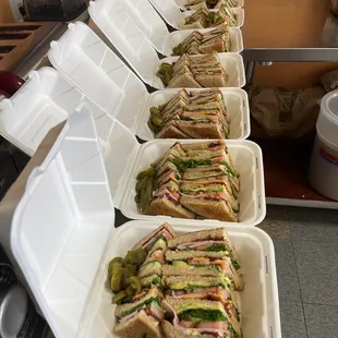 a long line of sandwiches