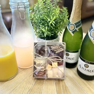 Now offering a mimosa bar and charcuterie boxes. Try our Signature:  strawberry lemonade mimosa, garnished with fresh organic strawberries.