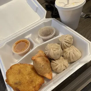 Veggie momo combo with mango lassi