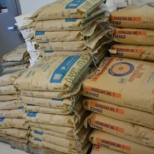 a stack of bags of food