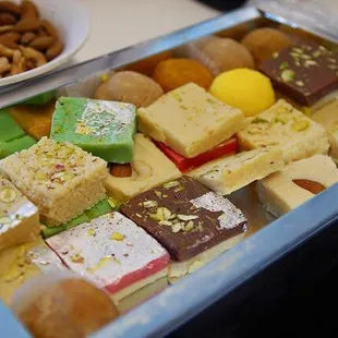 a tray of assorted sweets
