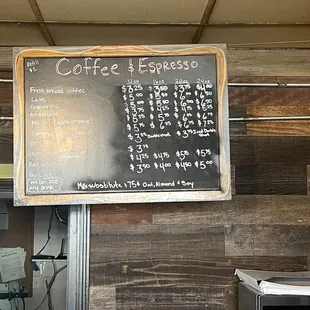 Coffee menu