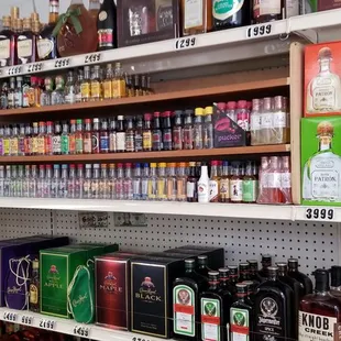 shelves of liquor in a store