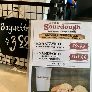 Lunch specials &amp; par baked baguettes that you can have fully cooked or not when purchased