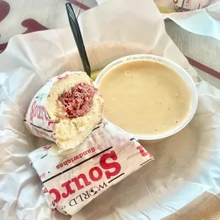 Pastrami Reuben with Sauerkraut ($11) + clam chowder ($5)