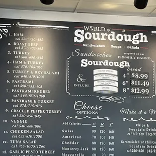 Partial sandwich menu.