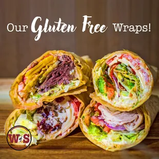 a close up of a wrap with the words our gluten free wraps