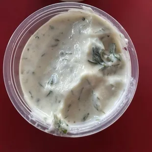 The ranch is so thick you can't even get it to stick on the wings unfortunately.