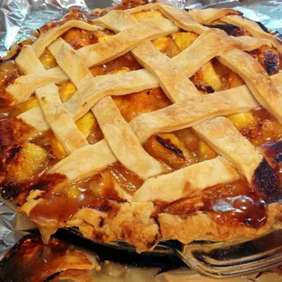 Fresh baked peach pie