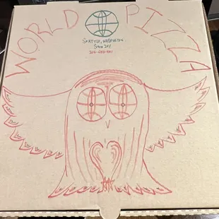 Each pizza box received has a different drawing on it, nice touch