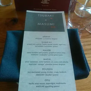 World Sakè  Imports Masumi Sakè (sah keh) pairing menu at Tsubaki Izakaya, Los Angeles