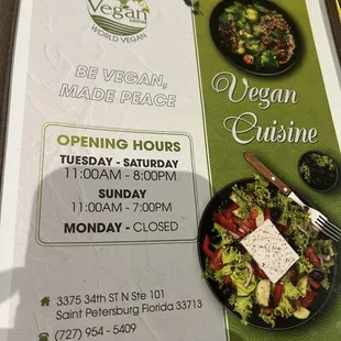 Front of menu