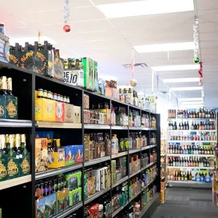 a wide aisle of bottles