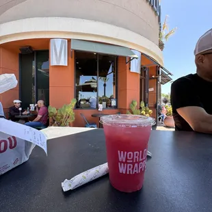 Outside sitting on a beautiful sunny day.
