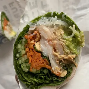 Close up of Vietnamese shrimp wrap
