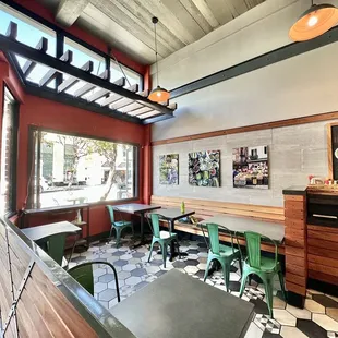 a view of a dining area