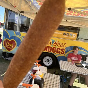 a person holding a hot dog