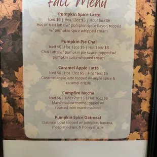 Fall menu