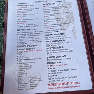 Breakfast menu