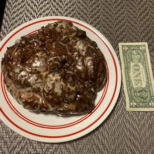 This is the size of the Apple fritters. Grab 2 friends and dig in!  $2.99