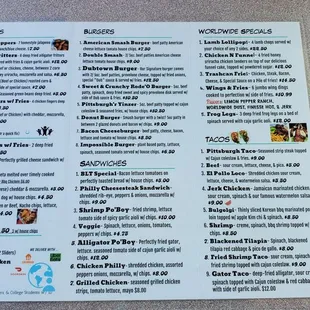 the menu for the restaurant