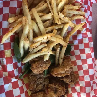 Fried Alligator Fritters and French fries