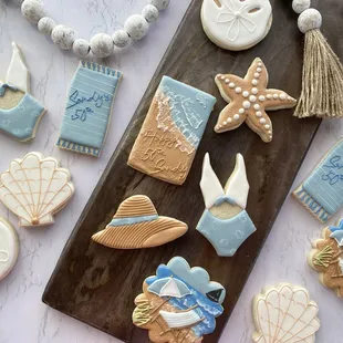 a variety of decorated cookies