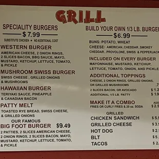 Grill menu