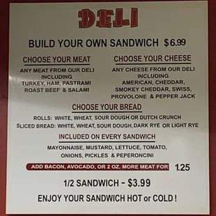 Sandwich menu