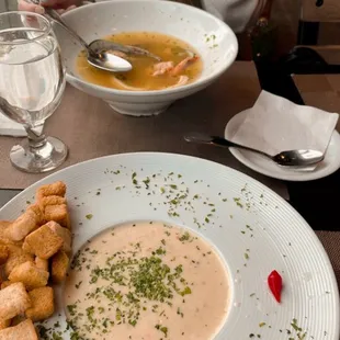 Bouillabaisse Soup and New England Clam Chowder Bigger than it looks in photo! Really filling