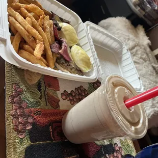 Peanut Passion Smoothie and Pastrami Eggs Benedict