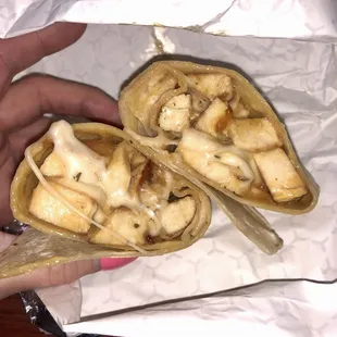 Grilled chicken wrap with provolone and honey mustard (I created my own lol) so good!