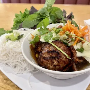 Bun cha ha noi (grilled pork in fish sauce w/herbs and vermicelli)- good