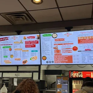 a menu on a large screen