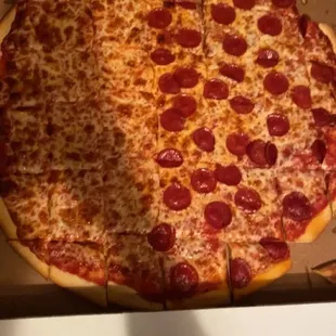 24&quot; half cheese half pepperoni.