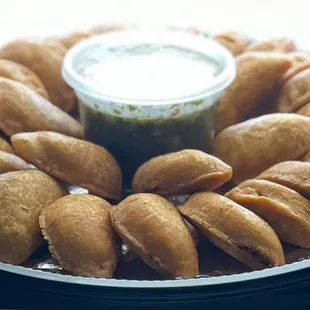 Chicken and beef empanadas.