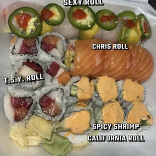 Sexy Roll, T.S.Y Roll, Chris Roll, Spicy Shrimp California Roll