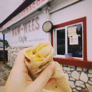 Breakfast taco: potato, bacon, egg, and cheese