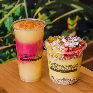gluten free granola mangonada bowl and frozen lemonade