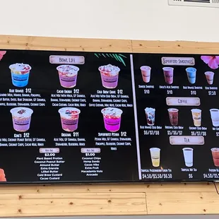 a menu for a juice shop