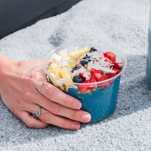 The Blue Hawaii bowl is packed with fresh fruit.