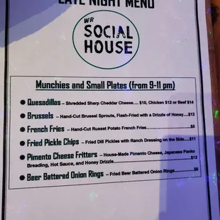 Menu after 9pm