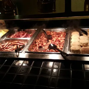 Wrangler Steakhouse breakfast buffet hot line.