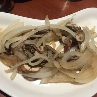 Sautéed (microwaved) onions with mushrooms .....