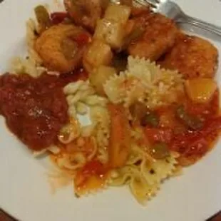All they had was pasta and dry "sweet and sour" chicken